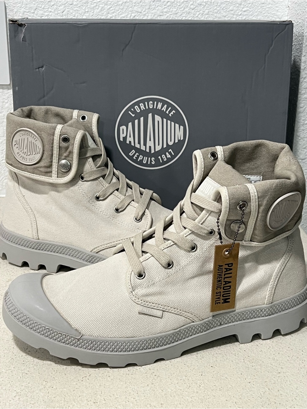 Palladium Men's Off-White Canvas High-Top Boots Sneakers